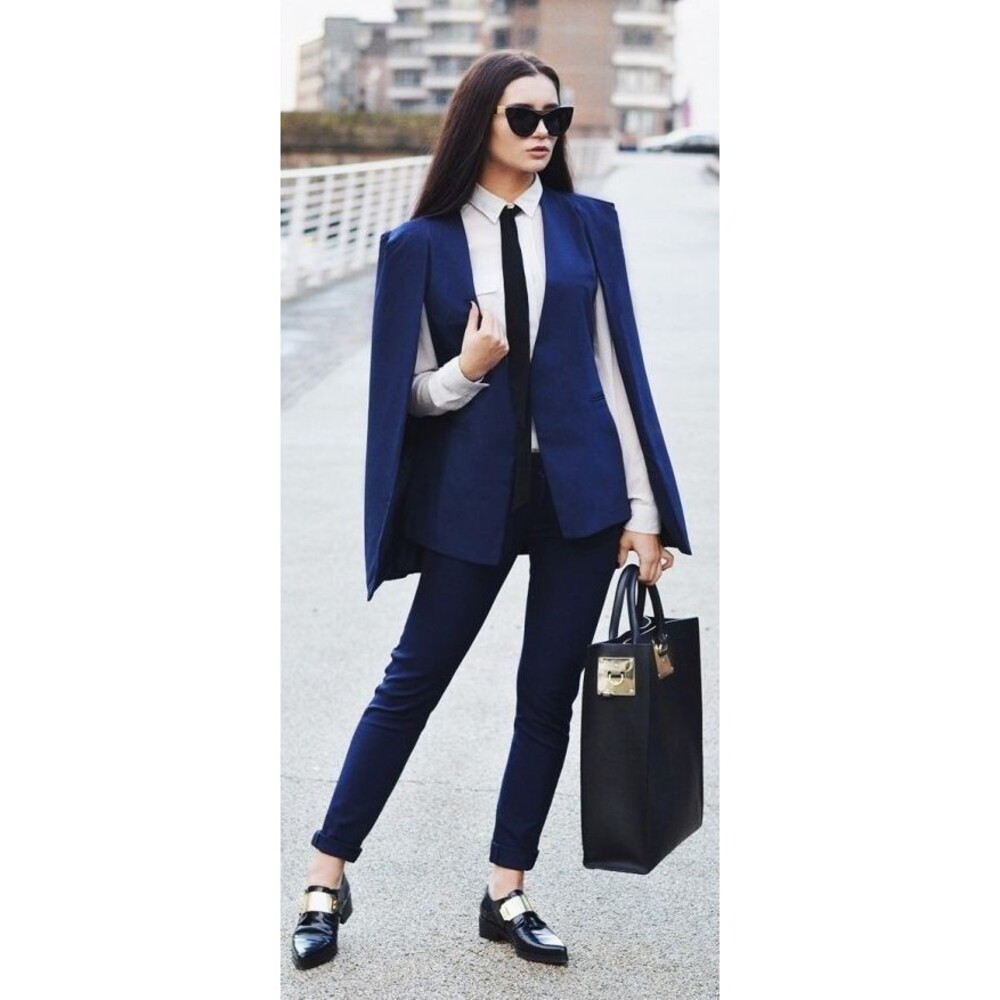 Lavish Alice Navy Blue Cape Blazer Jacket US 4 UK 8 Statement Open Front